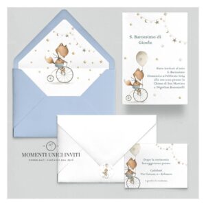 momenti unici inviti suite partecipazioni 5 pezzi linea grafica bimbi volpina