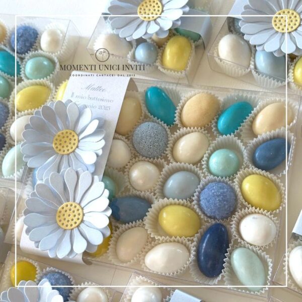 momenti unici inviti box degustazione 31 confetti margherita celeste