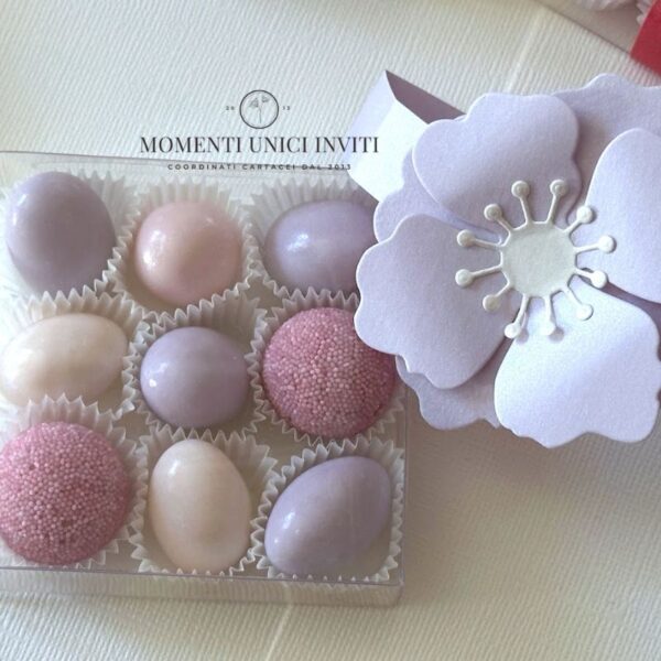 momenti unici inviti - box degustazione confetti con fiore lilla