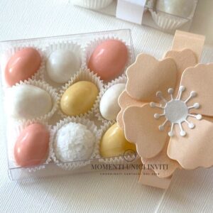 momenti unici inviti - box degustazione confetti con fiore pesca
