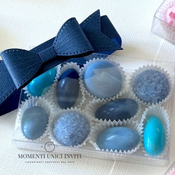 momenti unici inviti - box degustazione confetti fiocco blu nozze di zaffiro