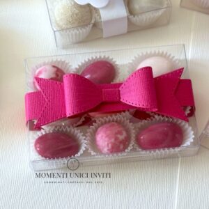 momenti unici inviti - box degustazione confetti fiocco fucsia nozze di seta