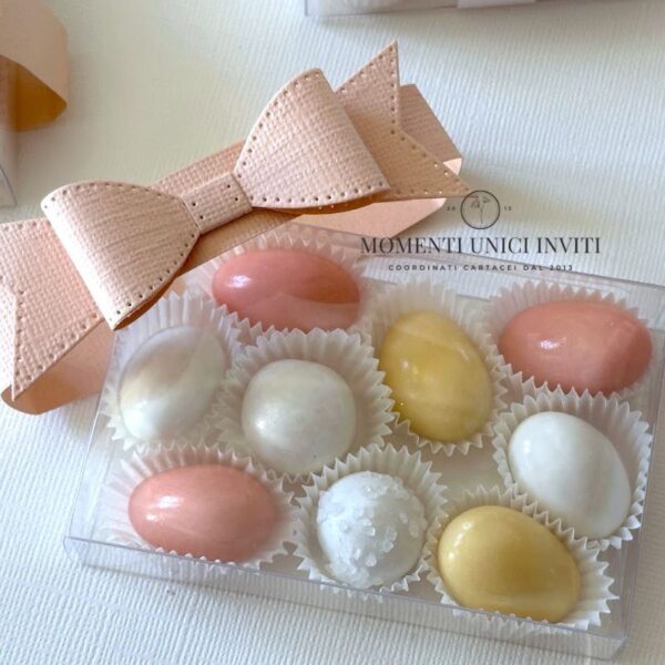 momenti unici inviti - box degustazione confetti fiocco pesca nozze di cristallo