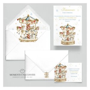 momenti unici inviti suite partecipazioni 5 pezzi linea grafica bimbi carosello