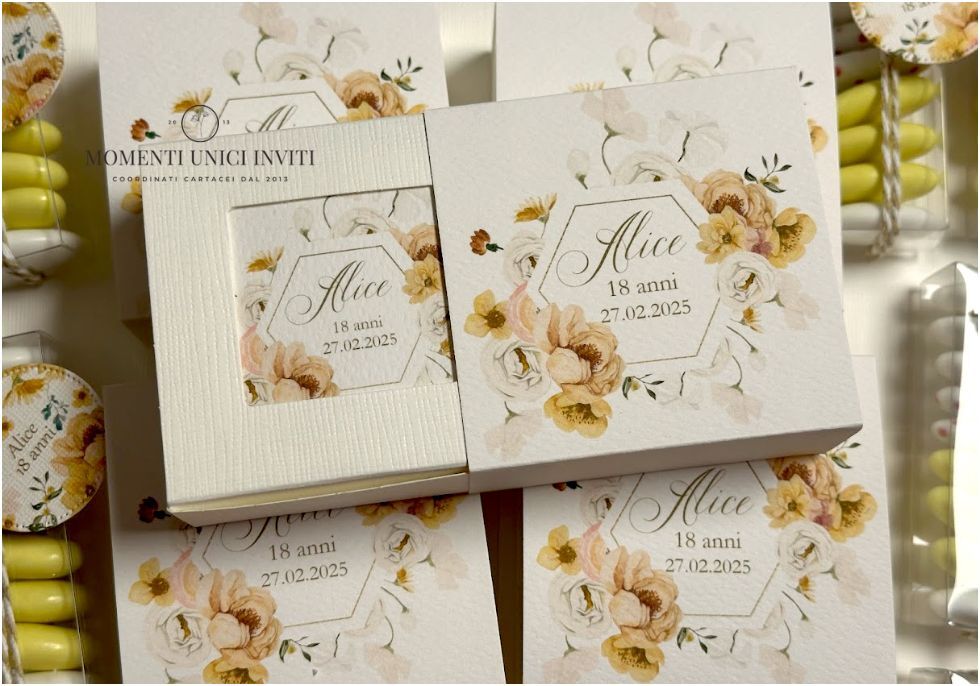 momenti unici inviti box degustazione 18esimo compleanno confetti gialli