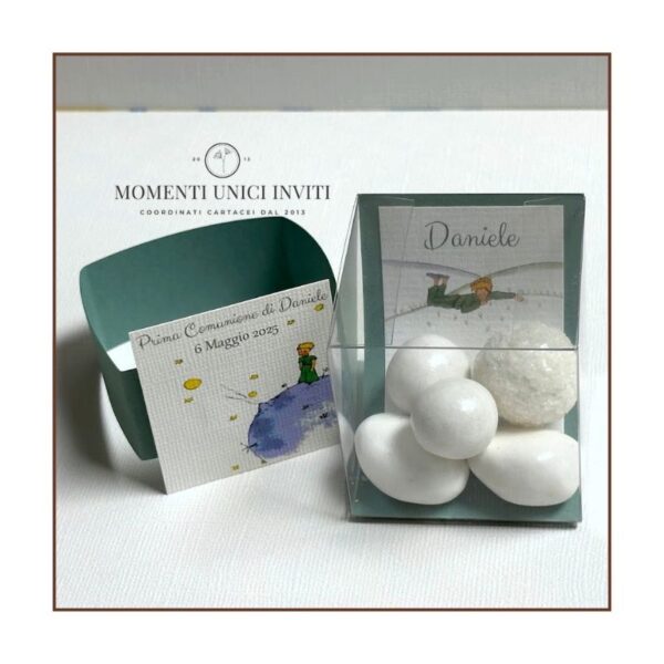 momenti unici inviti box cubo pvc piccolo principe 5 confetti