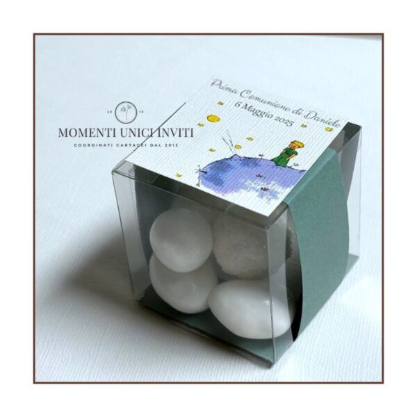 momenti unici inviti box cubo pvc piccolo principe 5 confetti