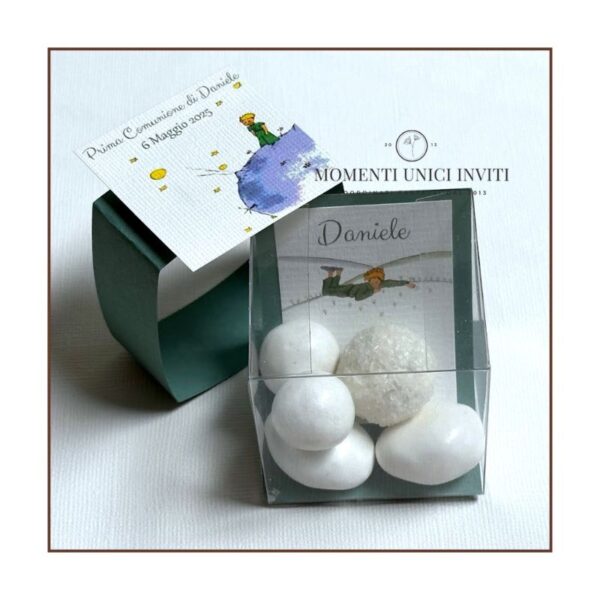 momenti unici inviti box cubo pvc piccolo principe 5 confetti