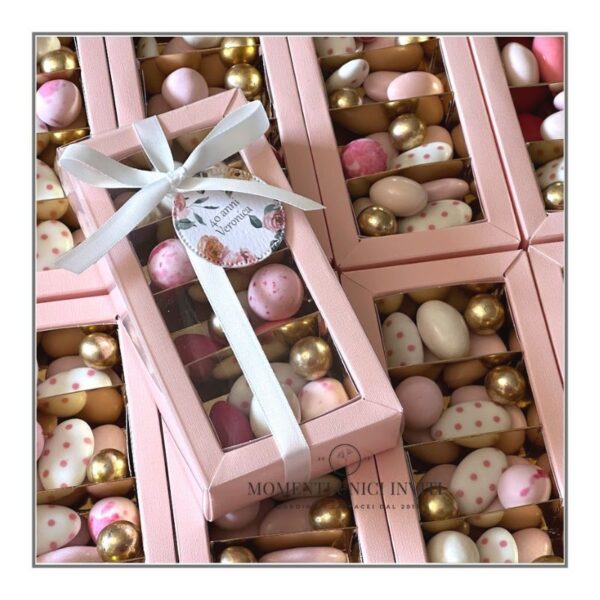 momenti unici inviti promo box 4 scomparti celeste e rosa con confetti